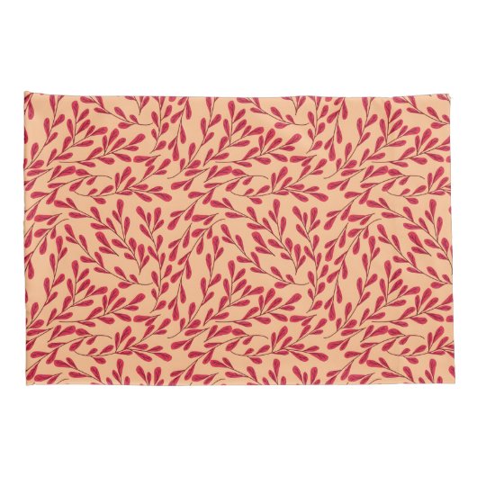  Red Leafy Branches Seamless Pattern Kissenbezug (Rückseite-Rechts)