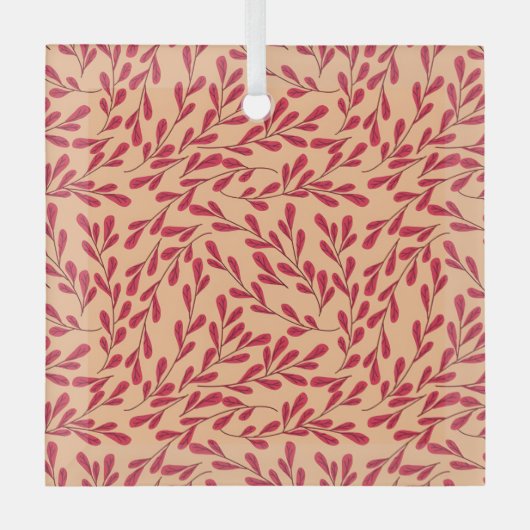  Red Leafy Branches Seamless Pattern Ornament Aus Glas (Vorderseite)