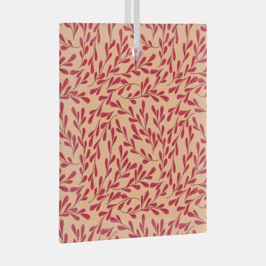  Red Leafy Branches Seamless Pattern Ornament Aus Glas (Vorderseite Rechts)