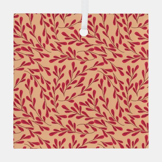  Red Leafy Branches Seamless Pattern Ornament Aus Glas (Rückseite)
