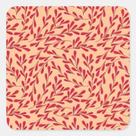  Red Leafy Branches Seamless Pattern Quadratischer Aufkleber