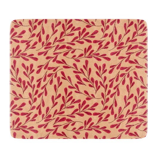  Red Leafy Branches Seamless Pattern Schneidebrett (Vorderseite)