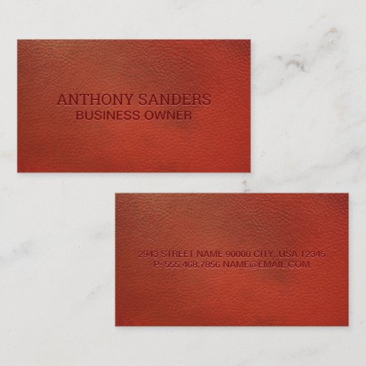 Red Leather | Emboss Lettern Visitenkarte (Vorne/Hinten)