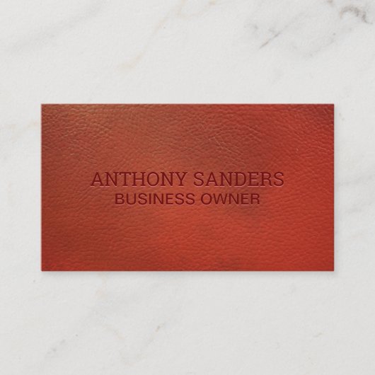 Red Leather | Emboss Lettern Visitenkarte (Vorderseite)