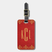 Red Leather Gold Lace Accents Gepäckanhänger (Vorderseite vertikal)
