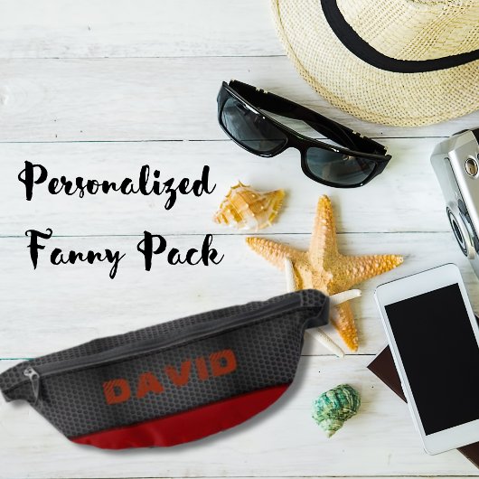 Red Leather Panel auf einem schwarz getexturierten Bauchtasche