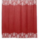 Red Leather Textur White Lace Border Duschvorhang (Vorderseite)
