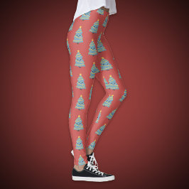 Red Legging mit Kawaii Weihnachtsbaum Leggings