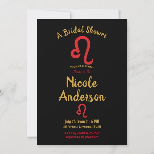 Red LEO Zodiac Astrologie Juli August Brautparty Einladung (Vorderseite)