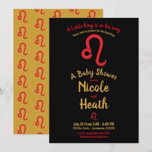 Red LEO Zodiac Juli August Astrology Kinderdusche Einladung (Vorne/Hinten)
