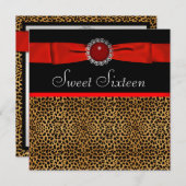 Red Leopard 16 . Geburtstag Geburtstagspartei Einladung (Vorne/Hinten)