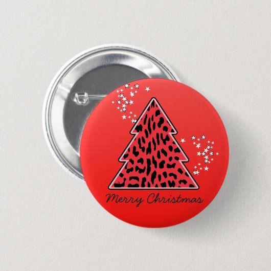 Red Leopard Cheetah Weihnachtsbaum Button (Vorne & Hinten)