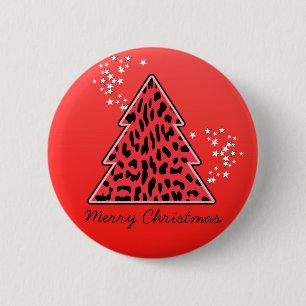 Red Leopard Cheetah Weihnachtsbaum Button