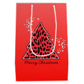 Red Leopard Cheetah Weihnachtsbaum Mittlere Geschenktüte (Rückseite)