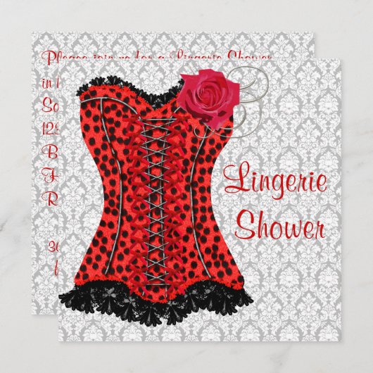Red Leopard Corset Lingerie Brautparty Einladung (Vorne/Hinten)