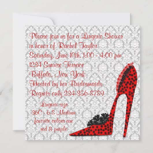 Red Leopard Corset Lingerie Brautparty Einladung (Rückseite)
