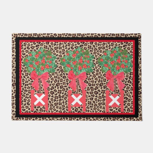 Red Leopard Holly Berry Chinoiserie Fußmatte (Vorderseite)