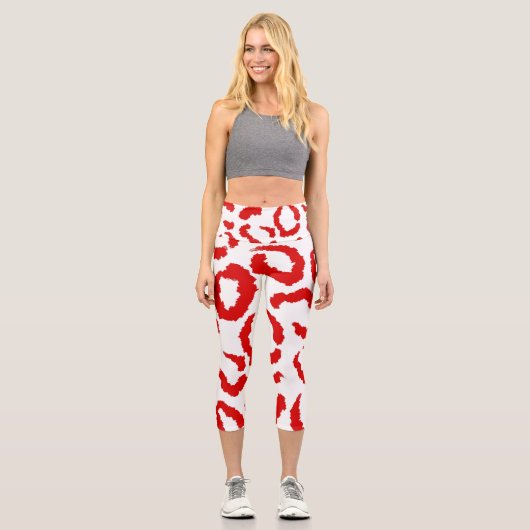 Red Leopard Pattern Capri Leggings (Vorderseite)