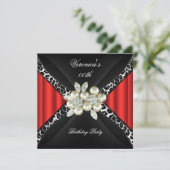 Red Leopard Pearl Diamond Geburtstagsparty Einladung (Stehend Vorderseite)