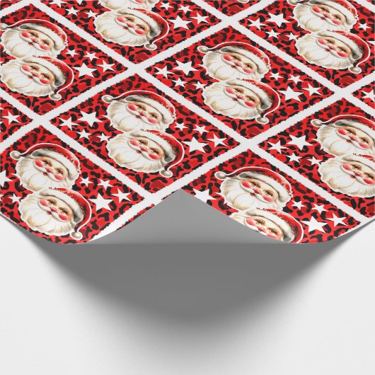Red Leopard Print Retro Santa Claus Weihnachten Geschenkpapier (Ecke)