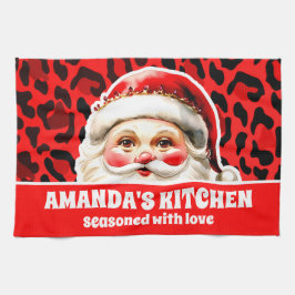 Red Leopard Print Retro Santa Claus Weihnachten Geschirrtuch