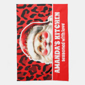 Red Leopard Print Retro Santa Claus Weihnachten Geschirrtuch (Vertikal)