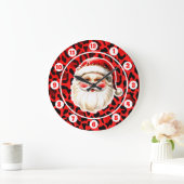 Red Leopard Print Retro Santa Claus Weihnachten Große Wanduhr (Zuhause)
