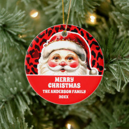 Red Leopard Print Retro Santa Claus Weihnachten Keramik Ornament
