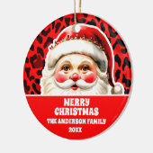 Red Leopard Print Retro Santa Claus Weihnachten Keramik Ornament (Links)
