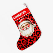 Red Leopard Print Retro Santa Claus Weihnachten Kleiner Weihnachtsstrumpf (Rückseite (Hängend))