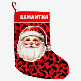 Red Leopard Print Retro Santa Claus Weihnachten Kleiner Weihnachtsstrumpf