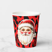 Red Leopard Print Retro Santa Claus Weihnachten Pappbecher (Rückseite)