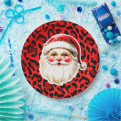 Red Leopard Print Retro Santa Claus Weihnachten Pappteller (Party)