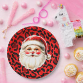 Red Leopard Print Retro Santa Claus Weihnachten Pappteller (Party)