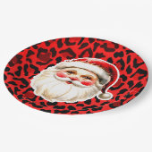 Red Leopard Print Retro Santa Claus Weihnachten Pappteller (Schrägansicht)