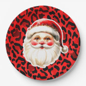 Red Leopard Print Retro Santa Claus Weihnachten Pappteller (Vorderseite)
