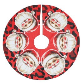 Red Leopard Print Retro Santa Claus Weihnachten Polyester Weihnachtsbaumdecke