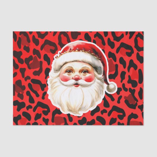 Red Leopard Print Retro Santa Claus Weihnachten Seidenpapier (Vorderseite)