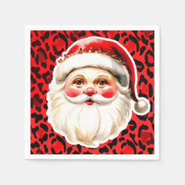 Red Leopard Print Retro Santa Claus Weihnachten Serviette