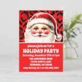Red Leopard Print Retro Weihnachts-Party Einladung (Stehend Vorderseite)