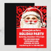 Red Leopard Print Retro Weihnachts-Party Einladung (Vorne/Hinten)