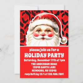 Red Leopard Print Retro Weihnachts-Party Einladung