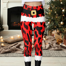 Red Leopard Print Santa Claus Kostüme Weihnachten Leggings