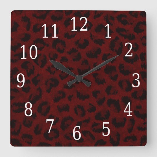 Red Leopard Skin Square Clock Quadratische Wanduhr (Vorderseite)