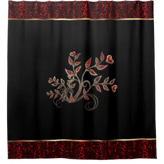 Red Leopard Tiermuster und Blumendesign Duschvorhang (Vorderseite)