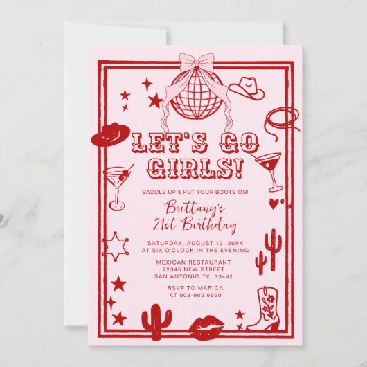 Red Let's Go Girls Birthday Party Invitation Einladung (Vorderseite)