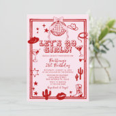 Red Let's Go Girls Geburtstagsfeier Einladung (Stehend Vorderseite)