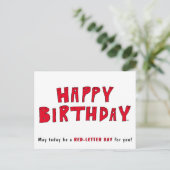 Red Letter Day Funny Happy Birthday Wish Cartoon Postkarte (Stehend Vorderseite)