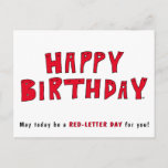 Red Letter Day Funny Happy Birthday Wish Cartoon Postkarte<br><div class="desc">Ein Tag mit rotem Buchstaben ist ein Ausdruck für einen besonderen Tag. Und ein Geburtstag ist sicherlich ein besonderer Tag. Kennst du jemanden, der kurz davor ist, einen Geburtstag zu feiern? Möchten Sie eine lustige Cartoon-Postkarte an diese Person schicken? Ja? Alles klar! Schauen Sie sich das an. Ihre albernen roten...</div>