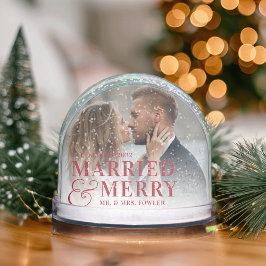 Red Letters Verheiratet & Merry Wedding Foto Schneekugeln